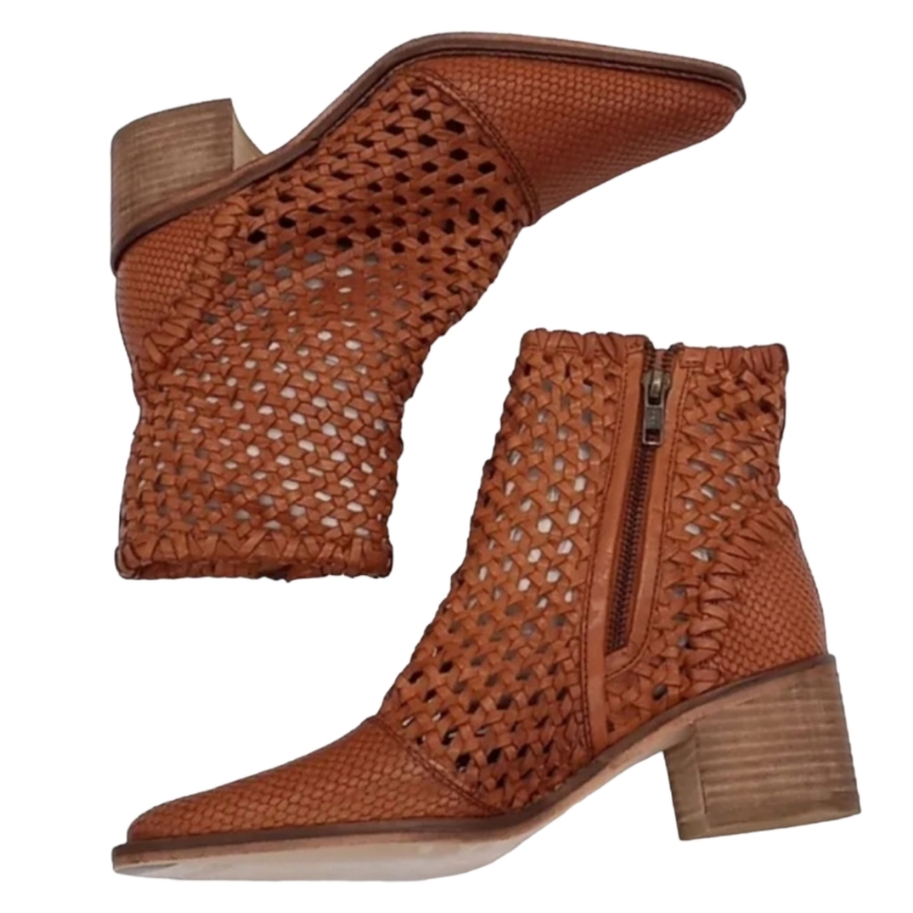 FREE PEOPLE In The Loop Leather Woven Tan Boots Womens Size 37 (US 7) - Picture 2 of 6